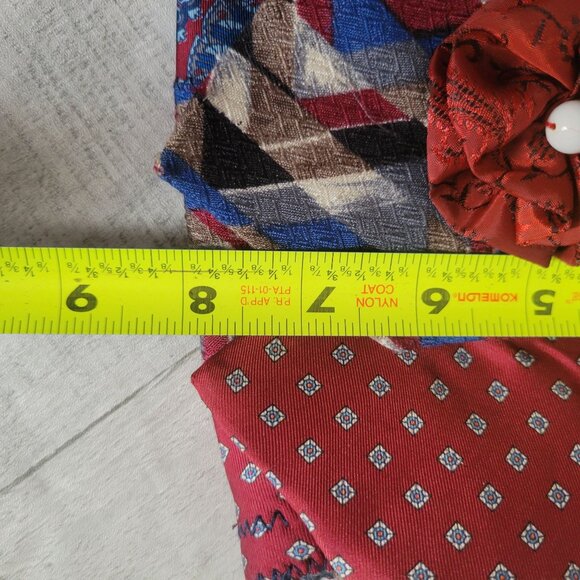 Upcycled Handmade Tie Crossbody Bag With Geometric Patterns & Floral Accent - Picture 9 of 11